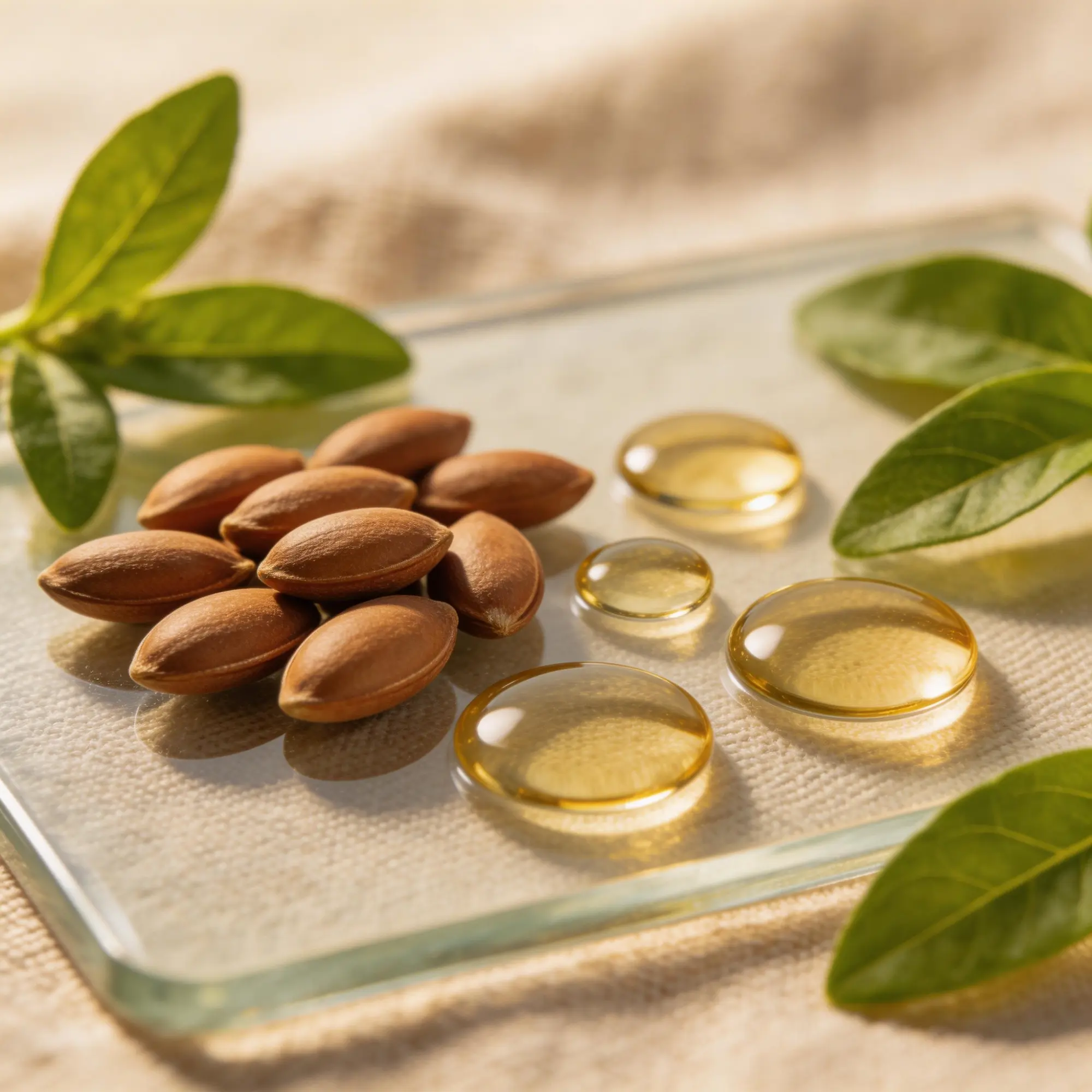 Conjugated Linoleic Acid (CLA) supplement capsules and natural food sources