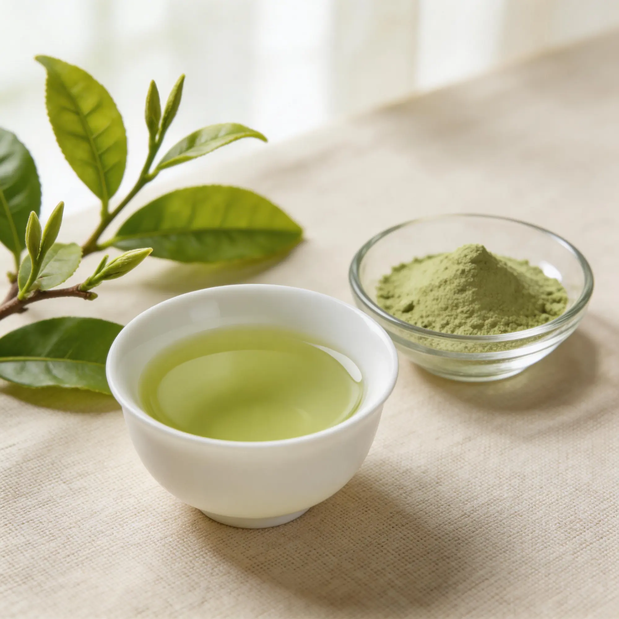 Green tea leaves and extract supplement capsules